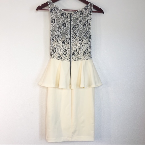 Bebe Cream and Black Floral Lace Peplum Dress - Picture 2 of 8